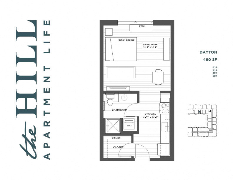 Dayton Studio Floor Plan at The Hill Apartments